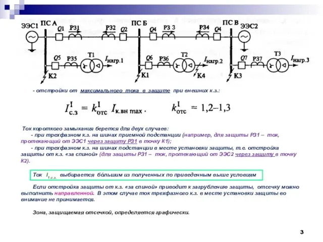 - отстройки от максимального тока в защите при внешних к.з.: Ток