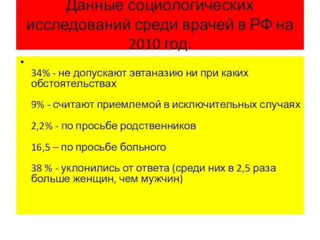 Данные социологических исследований среди врачей в РФ на 2010 год. 34%