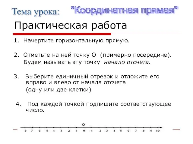 Практическая работа 1. Начертите горизонтальную прямую. 2. Отметьте на ней точку