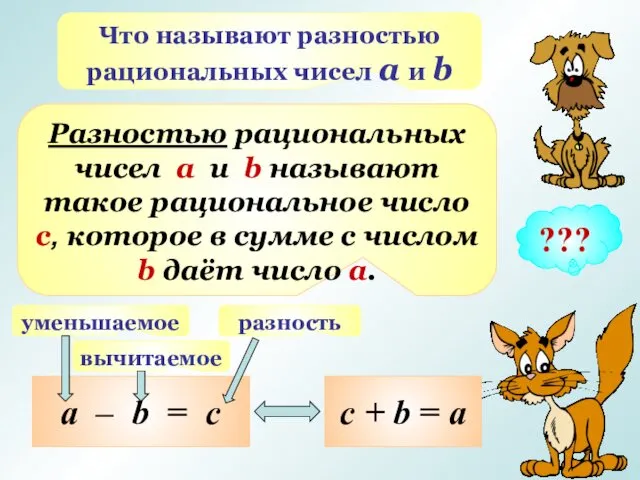 Что называют разностью рациональных чисел а и b ??? a –