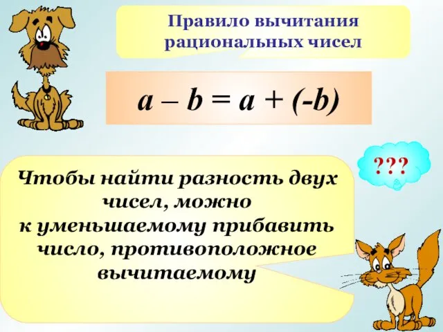 Правило вычитания рациональных чисел ??? a – b = a +