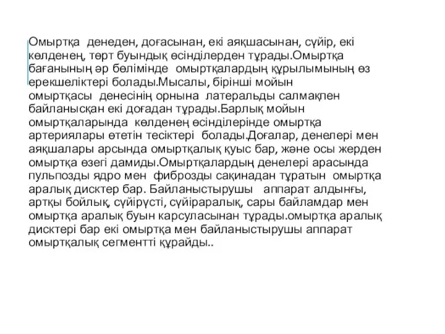 Омыртқа денеден, доғасынан, екі аяқшасынан, сүйір, екі көлденең, төрт буындық өсінділерден