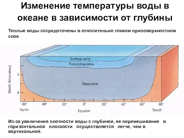 Изменение температуры воды в океане в зависимости от глубины Из-за увеличения