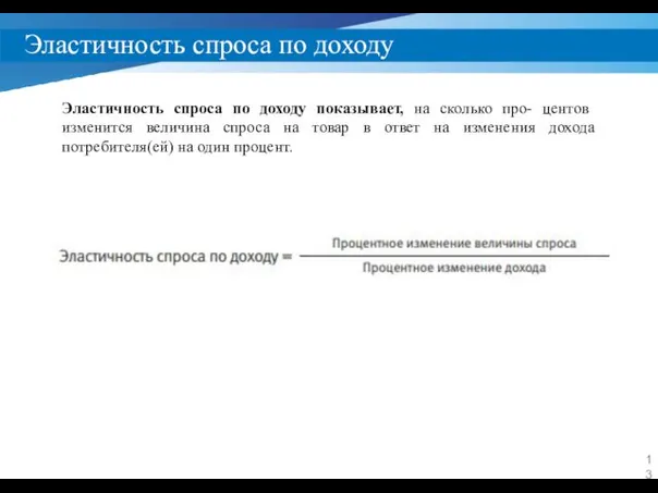 Эластичность спроса по доходу Эластичность спроса по доходу показывает, на сколько