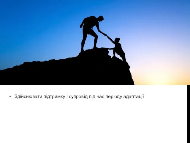 Здійснювати підтримку і супровід під час періоду адаптації