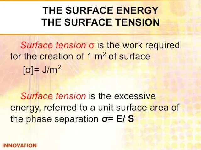 Surface tension σ is the work required for the creation of