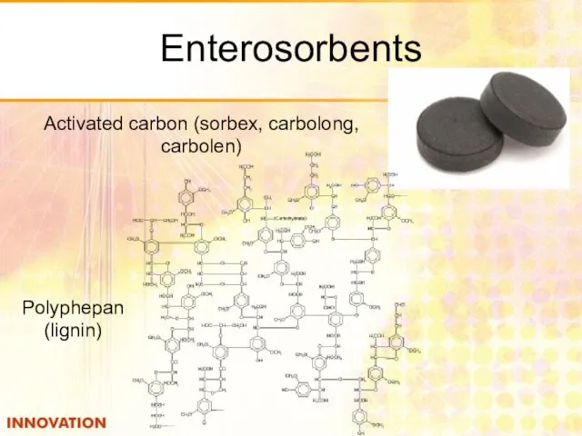 Enterosorbents Polyphepan (lignin) Activated carbon (sorbex, carbolong, carbolen)