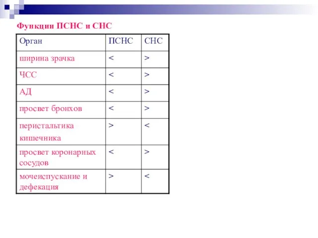 Функции ПСНС и СНС