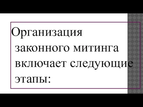 Организация законного митинга включает следующие этапы: