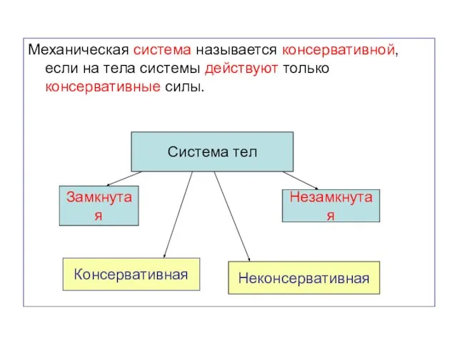 Механическая система называется консервативной, если на тела системы действуют только консервативные