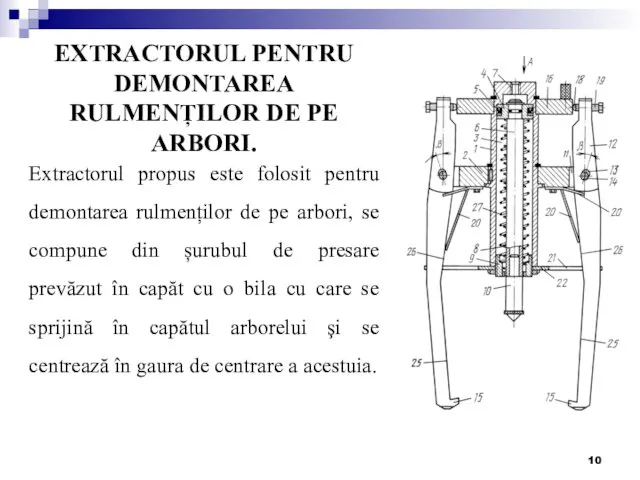 EXTRACTORUL PENTRU DEMONTAREA RULMENȚILOR DE PE ARBORI. Extractorul propus este folosit