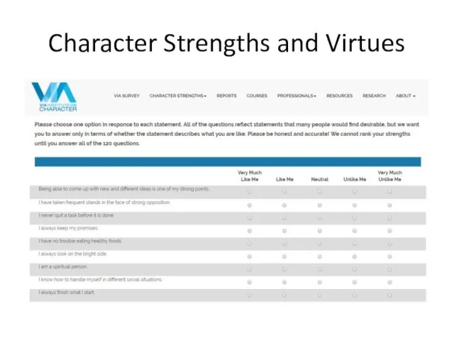 Character Strengths and Virtues