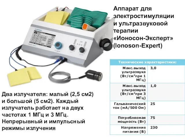 Аппарат для электростимуляции и ультразвуковой терапии «Ионосон-Эксперт» (Ionoson-Expert) Два излучателя: малый