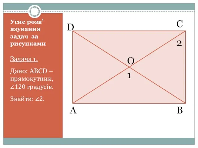 Усне розв’язування задач за рисунками Задача 1. Дано: ABCD – прямокутник,