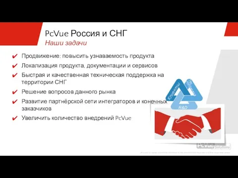 PcVue Россия и СНГ Продвижение: повысить узнаваемость продукта Локализация продукта, документации