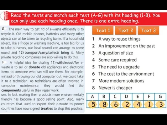 Read the texts and match each text (A-G) with its heading