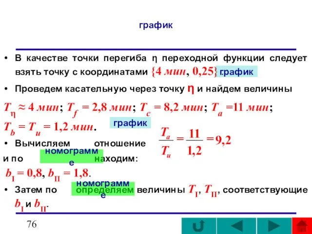 график В качестве точки перегиба η переходной функции следует взять точку