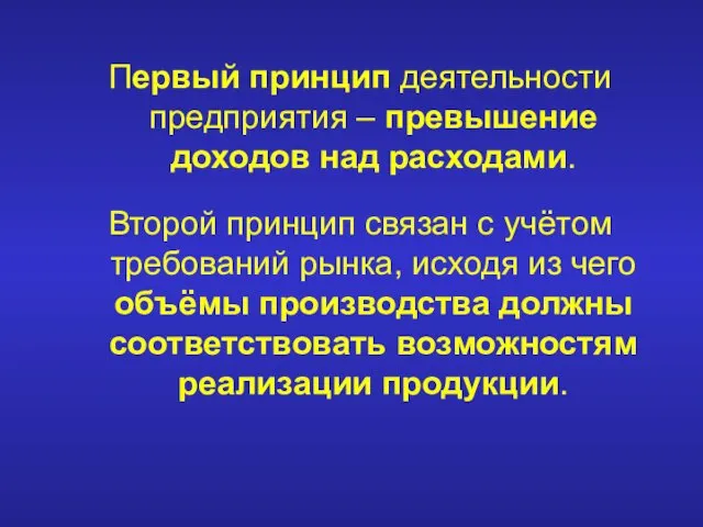 Первый принцип деятельности предприятия – превышение доходов над расходами. Второй принцип