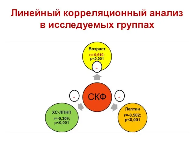 Линейный корреляционный анализ в исследуемых группах - - -