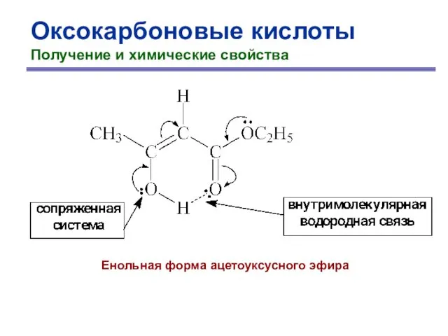 Оксокарбоновые кислоты Получение и химические свойства Енольная форма ацетоуксусного эфира