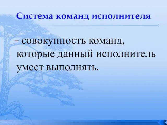 Система команд исполнителя – совокупность команд, которые данный исполнитель умеет выполнять.