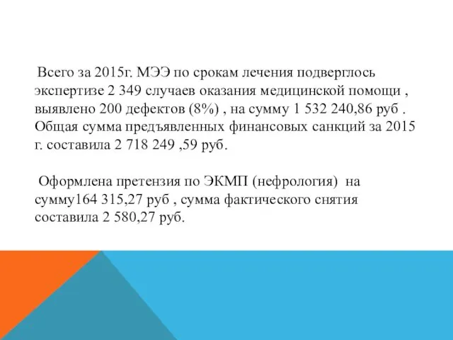 Всего за 2015г. МЭЭ по срокам лечения подверглось экспертизе 2 349