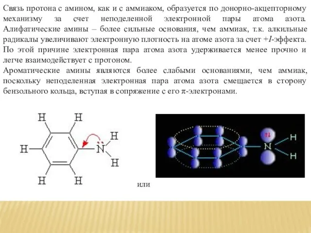 Связь протона с амином, как и с аммиаком, образуется по донорно-акцепторному