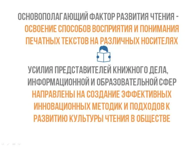 Основополагающий фактор развития чтения - Освоение способов восприятия и понимания печатных