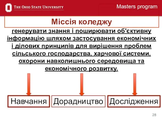 Masters program Міссія коледжу генерувати знання і поширювати об'єктивну інформацію шляхом