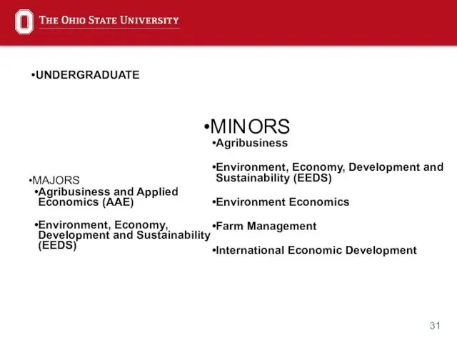 UNDERGRADUATE MAJORS Agribusiness and Applied Economics (AAE) Environment, Economy, Development and