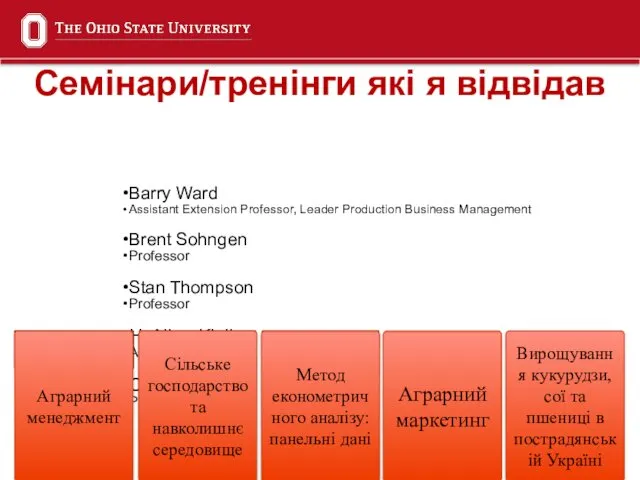 Семінари/тренінги які я відвідав Barry Ward Assistant Extension Professor, Leader Production