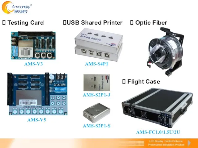 AMS-FC1.0/1.5U/2U AMS-V3 AMS-V5 AMS-S4P1 AMS-S2P1-J AMS-S2P1-S Testing Card Flight Case USB Shared Printer Optic Fiber
