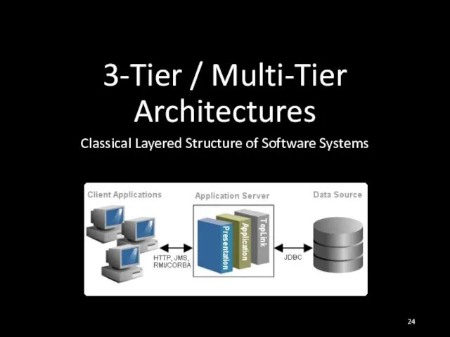 3-Tier / Multi-Tier Architectures Classical Layered Structure of Software Systems