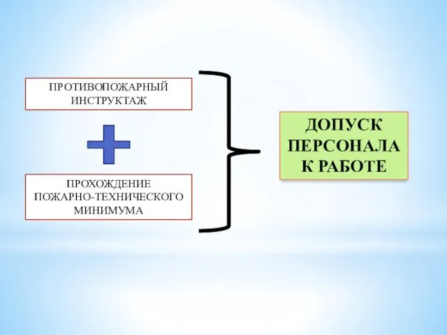 ДОПУСК ПЕРСОНАЛА К РАБОТЕ ПРОТИВОПОЖАРНЫЙ ИНСТРУКТАЖ ПРОХОЖДЕНИЕ ПОЖАРНО-ТЕХНИЧЕСКОГО МИНИМУМА