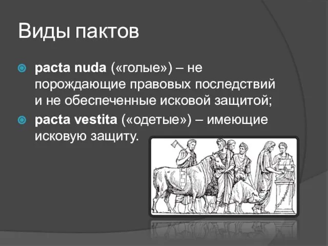 Виды пактов pacta nuda («голые») – не порождающие правовых последствий и