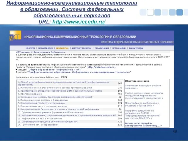 Информационно-коммуникационные технологии в образовании. Система федеральных образовательных порталов URL: http://www.ict.edu.ru/