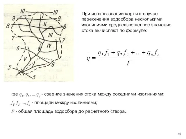 При использовании карты в случае пересечения водосбора несколькими изолиниями средневзвешенное значение