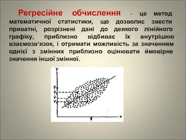 Регресійне обчислення - це метод математичної статистики, що дозволяє звести приватні,