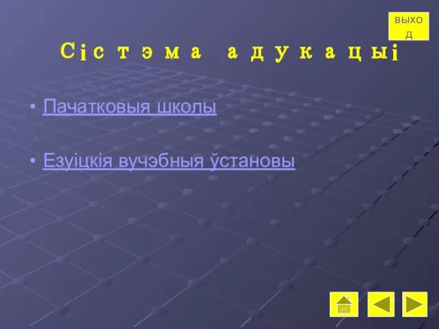 Сістэма адукацыі Пачатковыя школы Езуіцкія вучэбныя ўстановы выход