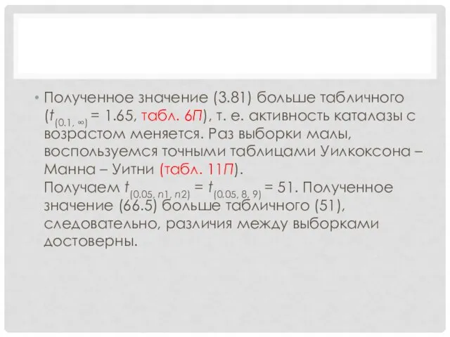 Полученное значение (3.81) больше табличного (t(0.1, ∞) = 1.65, табл. 6П),