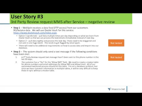 User Story #3 3rd Party Review request MMS after Service –