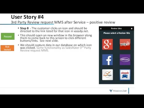 User Story #4 3rd Party Review request MMS after Service –