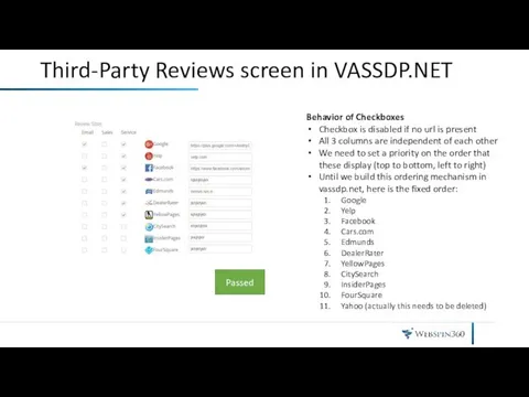 Third-Party Reviews screen in VASSDP.NET Behavior of Checkboxes Checkbox is disabled