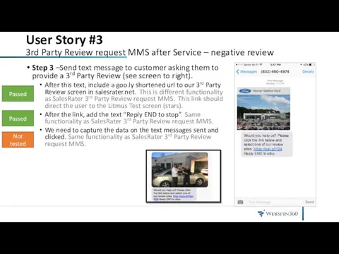 User Story #3 3rd Party Review request MMS after Service –