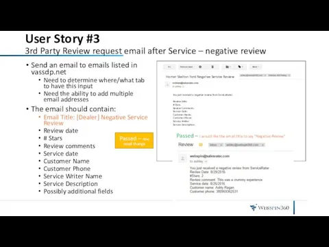 User Story #3 3rd Party Review request email after Service –