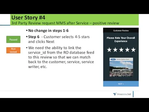 User Story #4 3rd Party Review request MMS after Service –