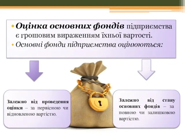 Оцінка основних фондів підприємства є грошовим вираженням їхньої вартості. Основні фонди