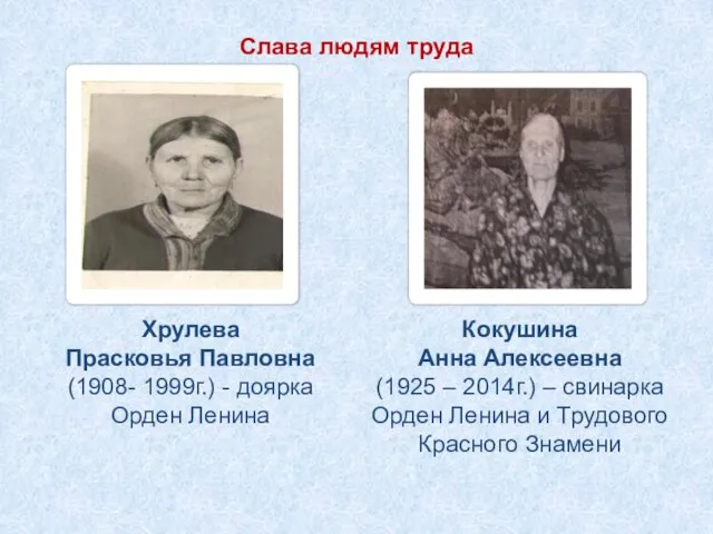 Слава людям труда Хрулева Прасковья Павловна (1908- 1999г.) - доярка Орден