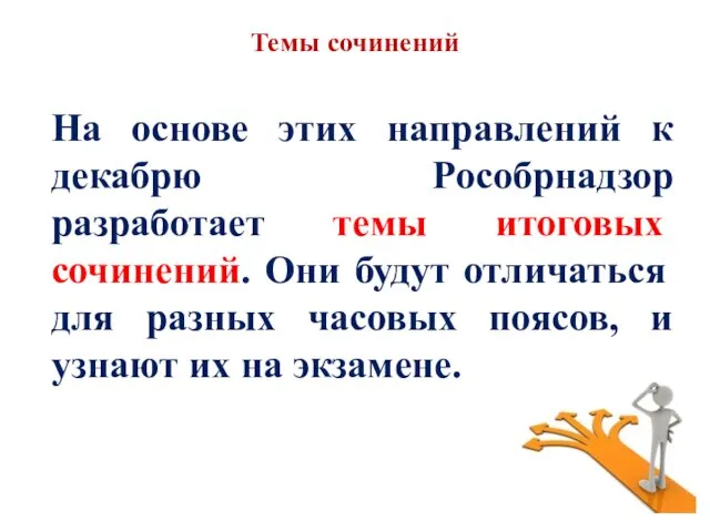 На основе этих направлений к декабрю Рособрнадзор разработает темы итоговых сочинений.