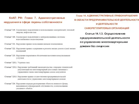 КоАП РФ: Глава 7. Административные нарушения в сфере охраны собственности Глава